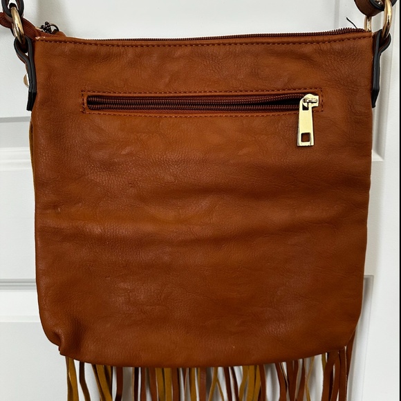 LaTique Crossbody Bag with Fringe and Rhinestones 9x9" - Picture 4 of 12
